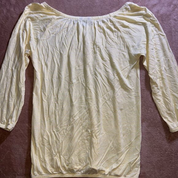 Ann Taylor Loft Women Small Yellow Stripe Scoop Neck 3/4‎ Sleeve Blouse Top (T) - Picture 6 of 6